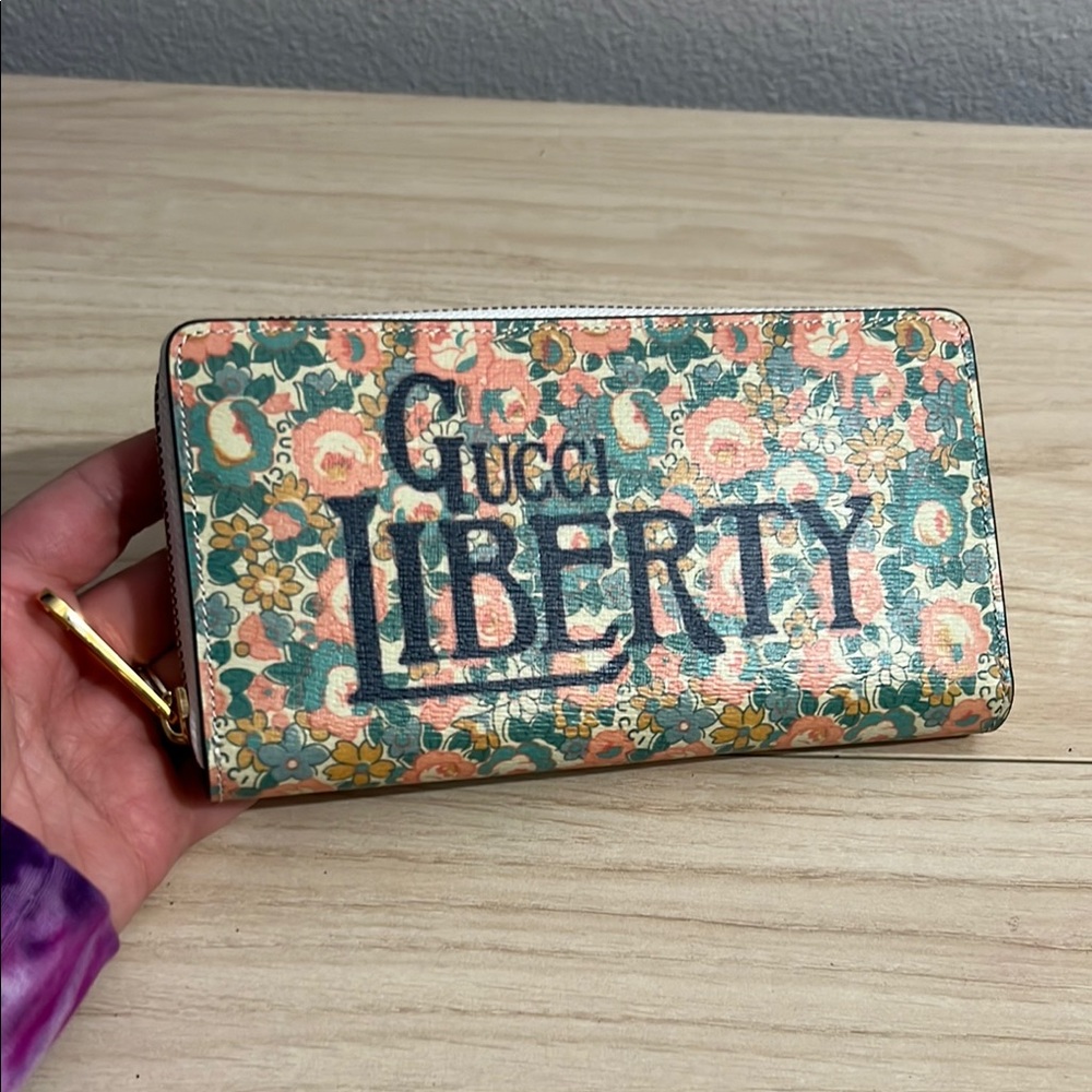 Gucci Floral Liberty Wallet - Green, Pink, Orange